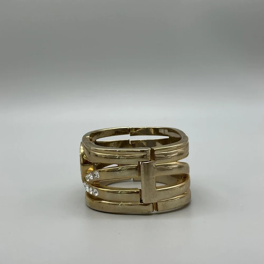 Gruen Womens Watch 35mm White Dial Gold Tone Crystal Cuff Bracelet New Battery